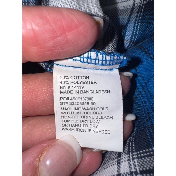 Ely Cattleman Men L Wrinkle Resistant Plaid Short Sleeve Western Shirt Blue/Whit - Picture 5 of 8